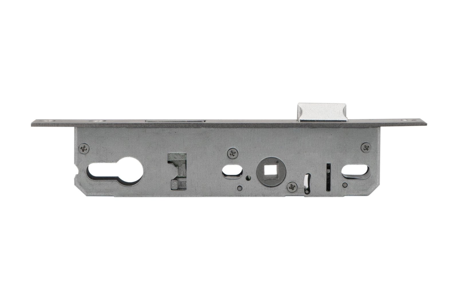 Replacement uPVC multipoint door lock gearbox mechanism showing center latch and deadbolt