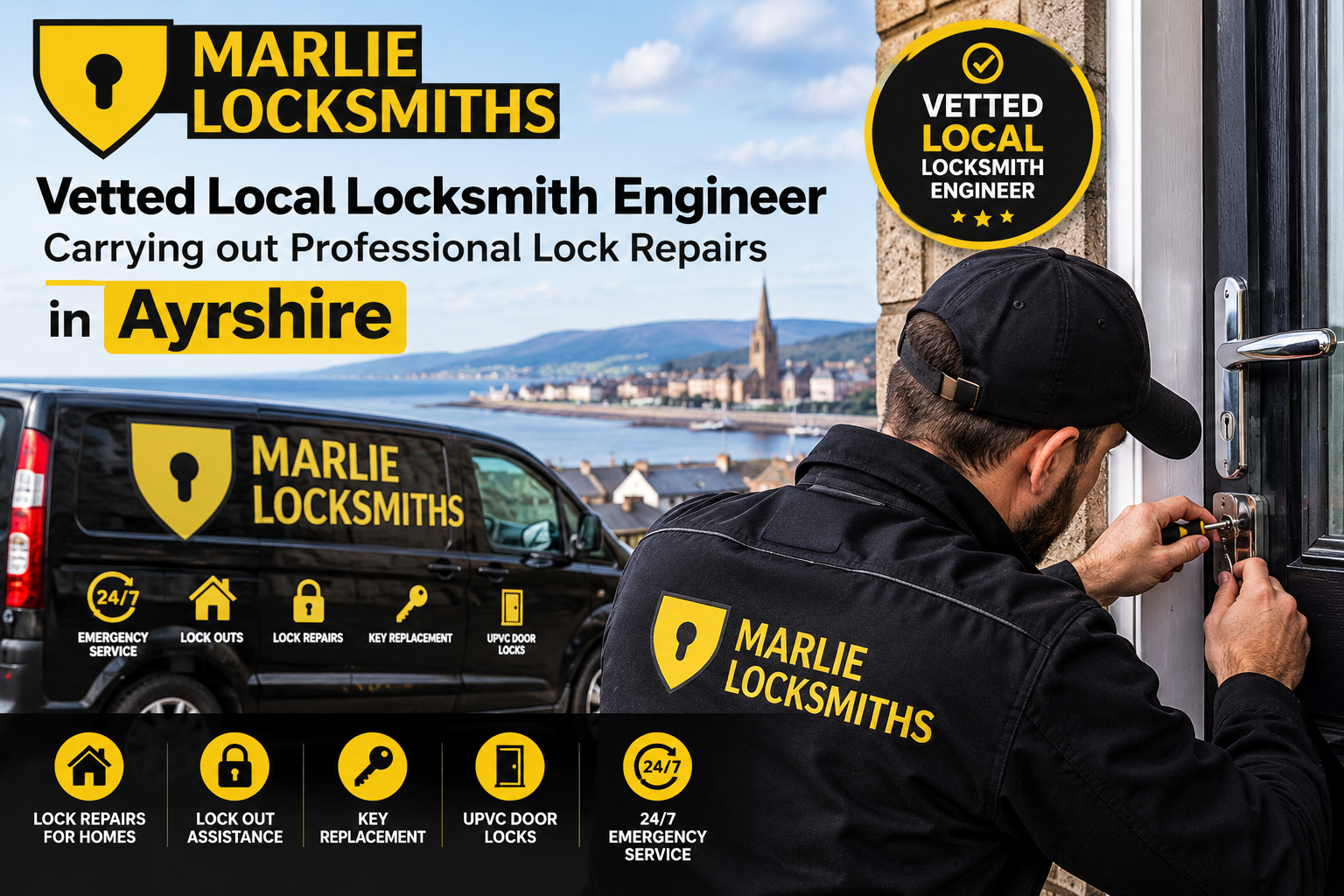 Vetted local locksmith engineer carrying out professional lock repairs in Ayrshire